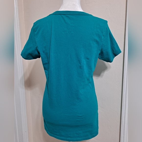 Nike Teal Green Graphic Fitted T-Shirt Distressed "Just Do It" Size Medium - Picture 4 of 4